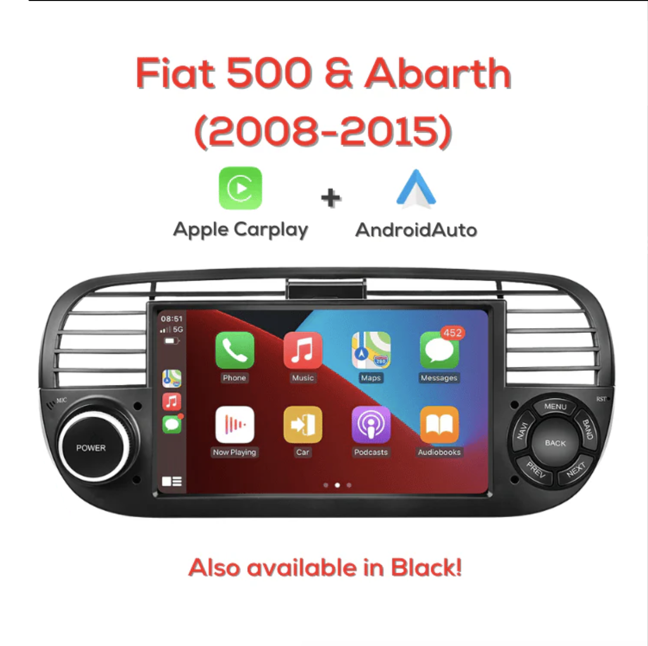 Autoscreens 7" Multimedia Car Radio For Fiat 500 & Abarth 2007 - 2018