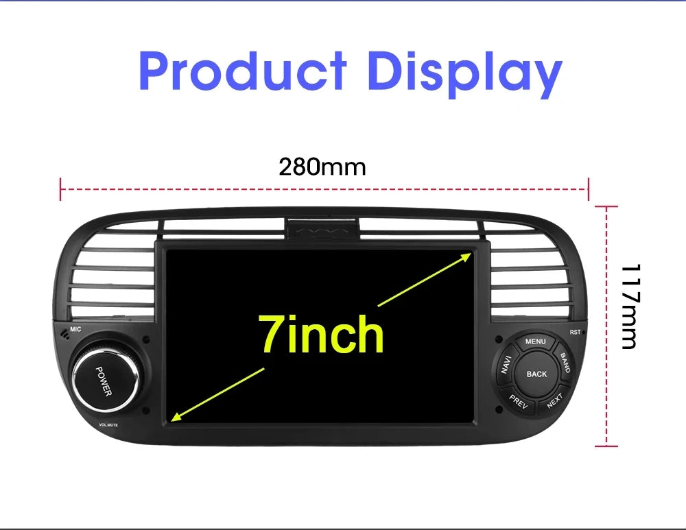 Autoscreens 7" Multimedia Car Radio For Fiat 500 & Abarth 2007 - 2018